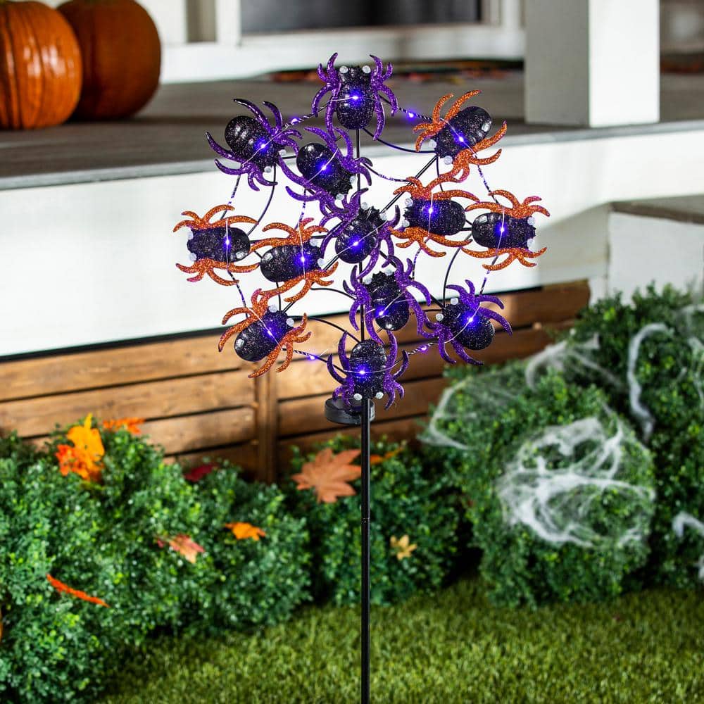 44" Tall Purple and Orange Spider Web Solar Garden Stake