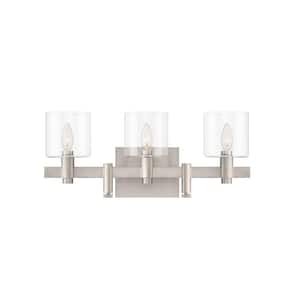 Decato 5.5 in. 3-Light Satin Nickel Vanity Light with Clear Glass Shade