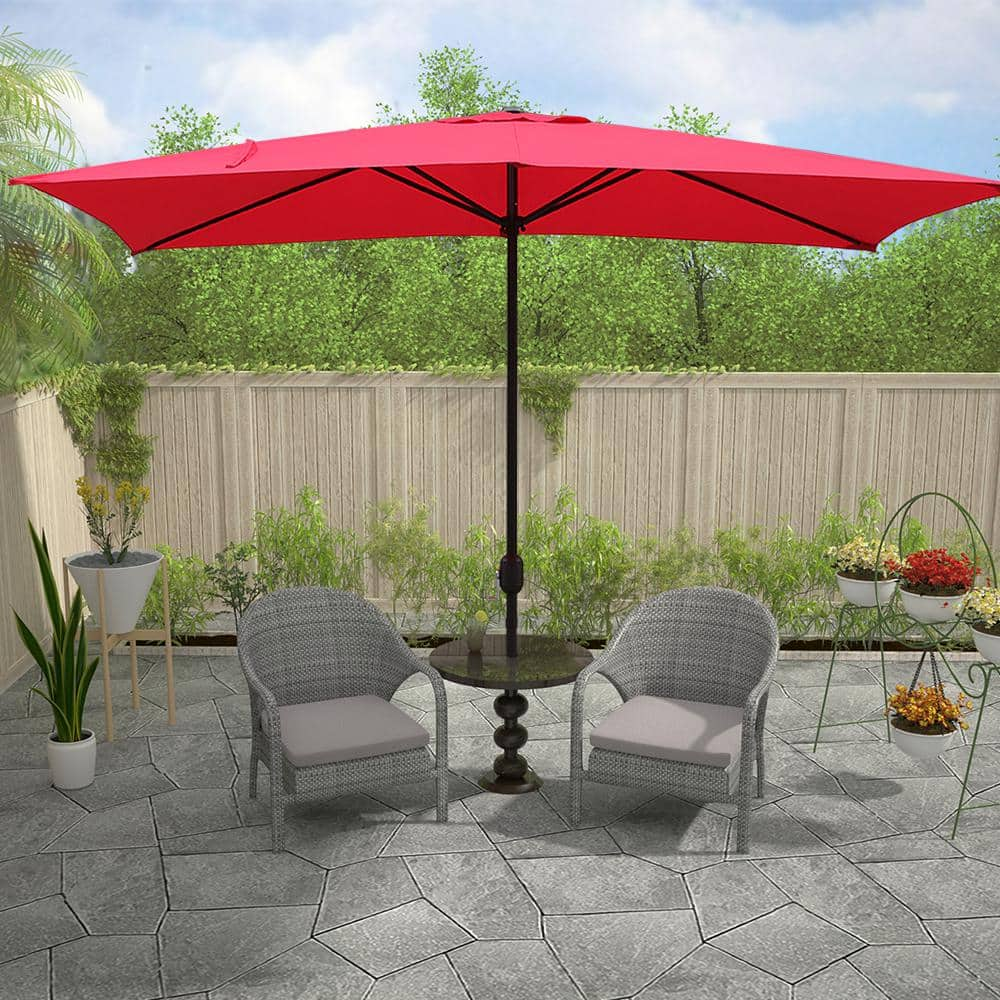 Maypex 10x6.5ft. Steel Crank Rectangle Market Patio Umbrella in Red ...