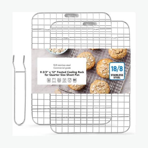 Chrome Plated Stainless Steel Cooling Rack Silver Wire Grid Footed NSF Listed for Baking Cooking Roasting 2 Pack