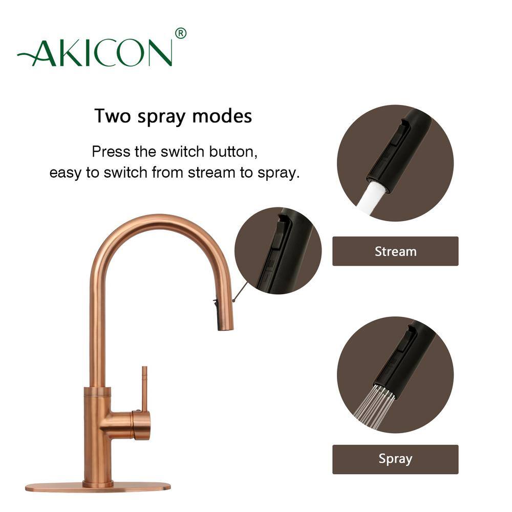 Copper Single Handle Pull Down Kitchen Faucet with Deck Plate