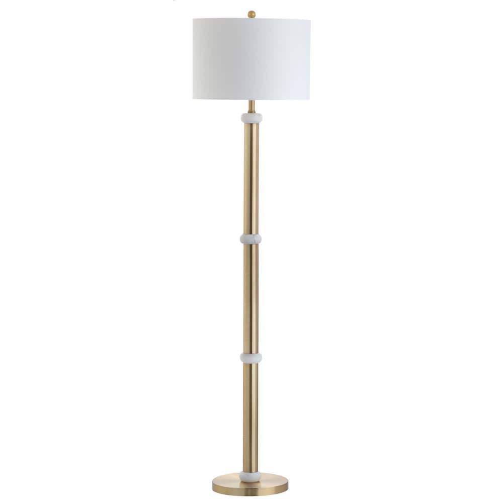 Gregory Antique Gold 60.5" LED Floor Lamp with White Linen Shade