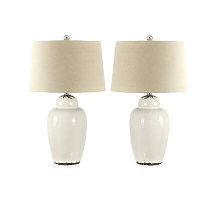Emerly 21.5 in. Antique White Table Lamp with Oatmeal Shade (Set of 2)