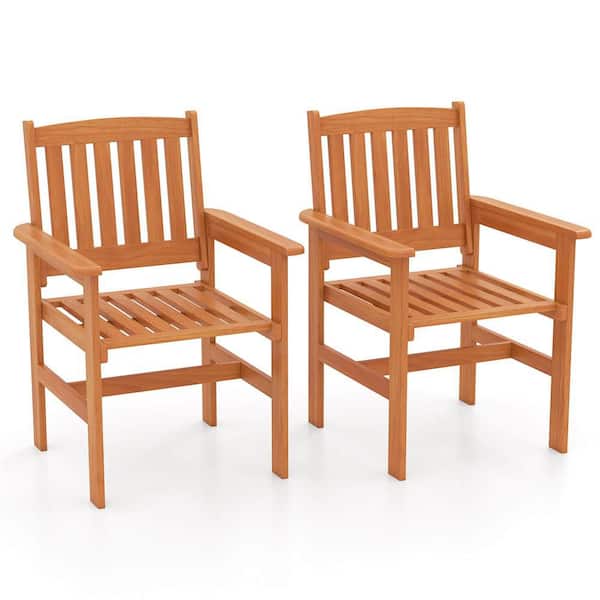 Patio Wooden Outdoor Dining Chairs in Natural Set of 2