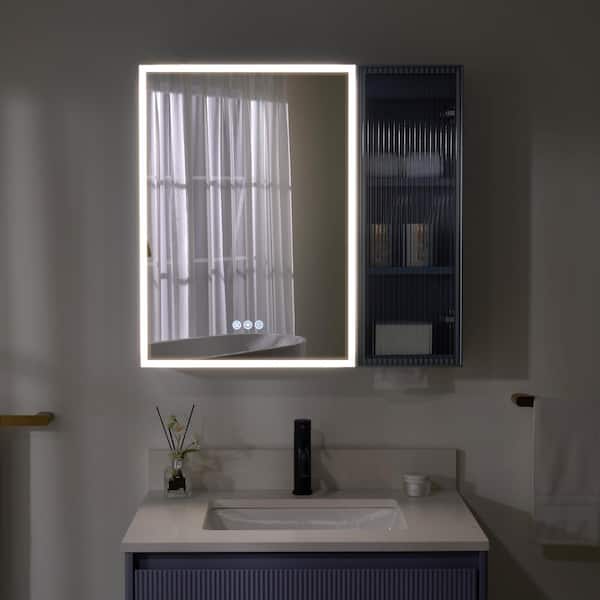 30 in. W x 28 in.H Lavender Solid Wood Wall Mount LED Medicine Cabinet with Mirror,Light,Three-prong Plug,Silent Closure