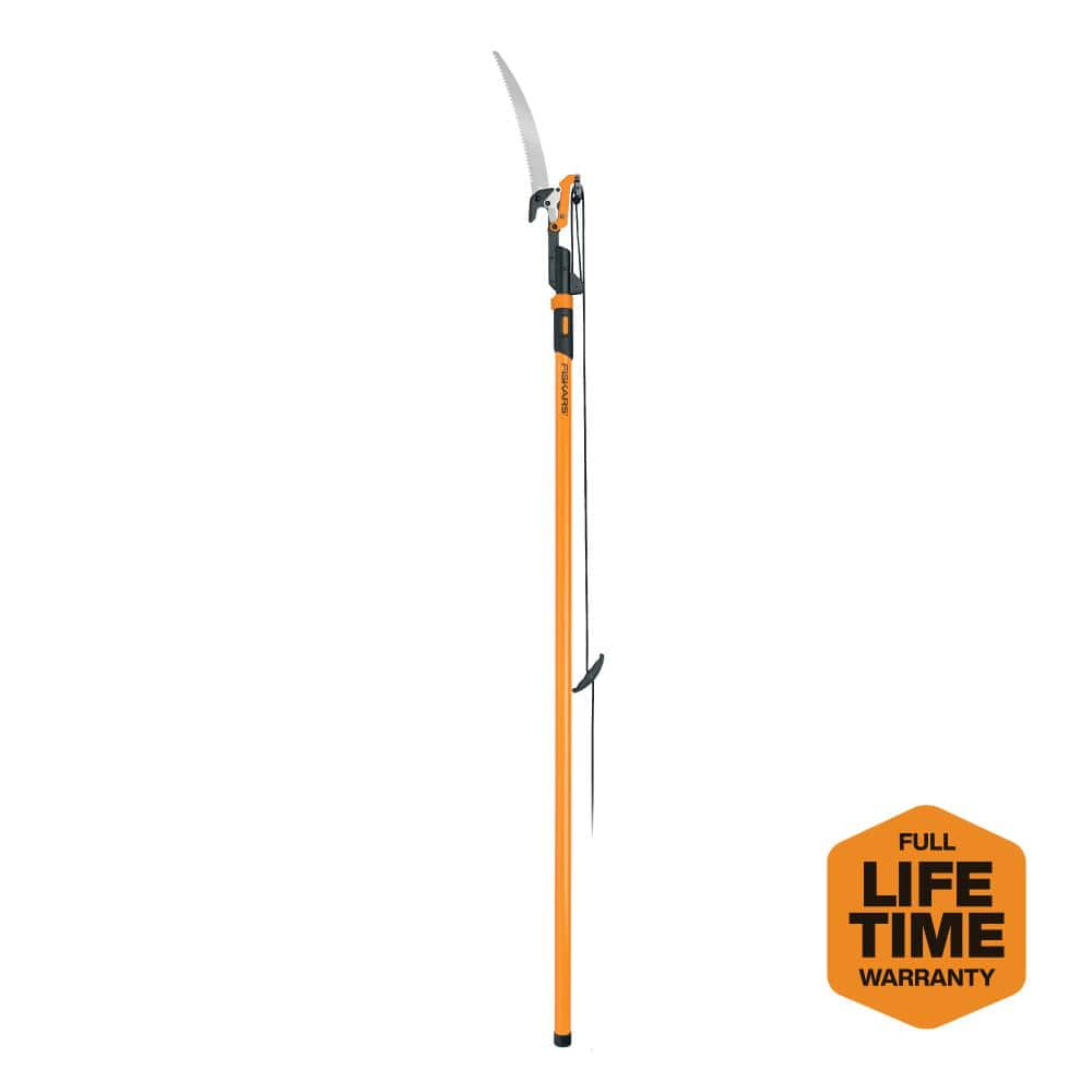 Fiskars PowerLever 1-1/8 in. Cut Capacity Steel Saw Blade 15 in. Fiberglass Pole 14 ft. Tree Pruner 393981-1002 - The Home Depot