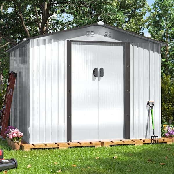 JAXPETY 8 ft. W x 8 ft. D Large Metal Outdoor Storage Shed JAXPETY 8 ft. W x 8 ft. D Large Metal Outdoor Storage Shed