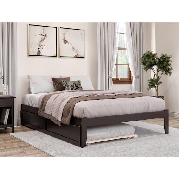 Dark Brown Queen Size Solid Wood Frame, Twin Xl Trundle Bed Pop Up