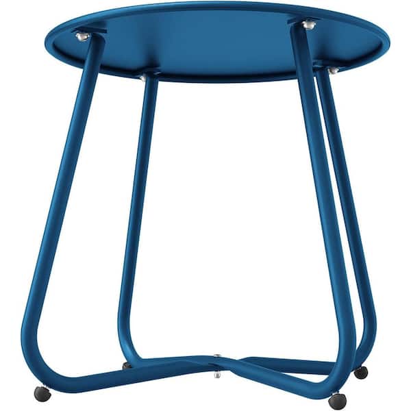 Unbranded Peacock Blue Outdoor Patio Side Table, Weather-Resistant Metal Round with Adjustable Feet, for Balcony, Living Room