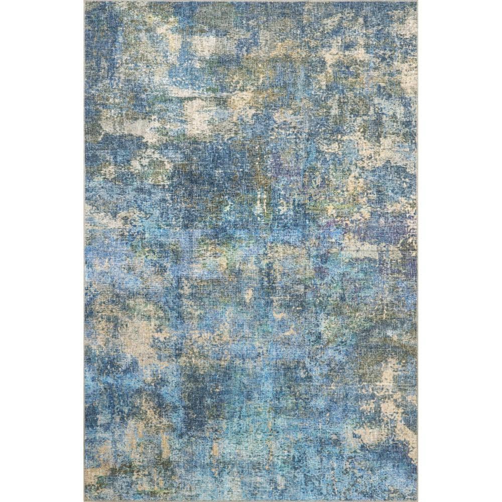 Bleecker Street Abstract Machine Washable Blue 5 ft. x 8 ft. Area Rug price history on PriceWatchPro