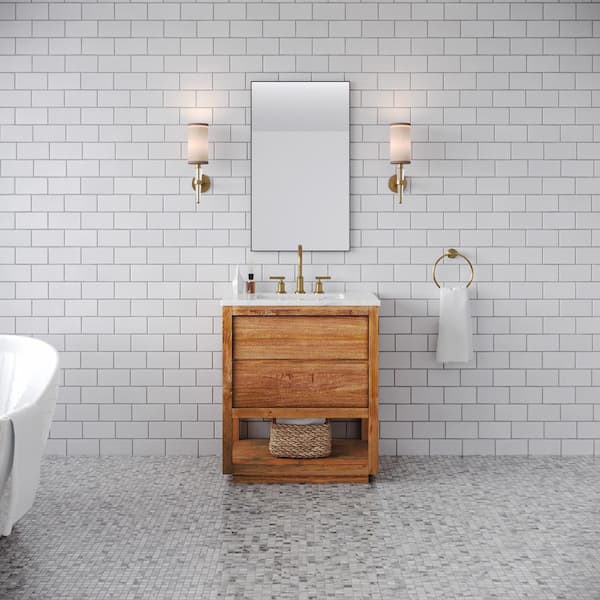 Oakman 30 in. W x 22 in. D x 34.7 in. H Single Sink Bath Vanity in Mango Wood with Carrara White Marble Top