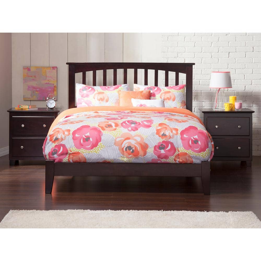Espresso Mission-Style Full Bed with USB Ports and Wood Headboard