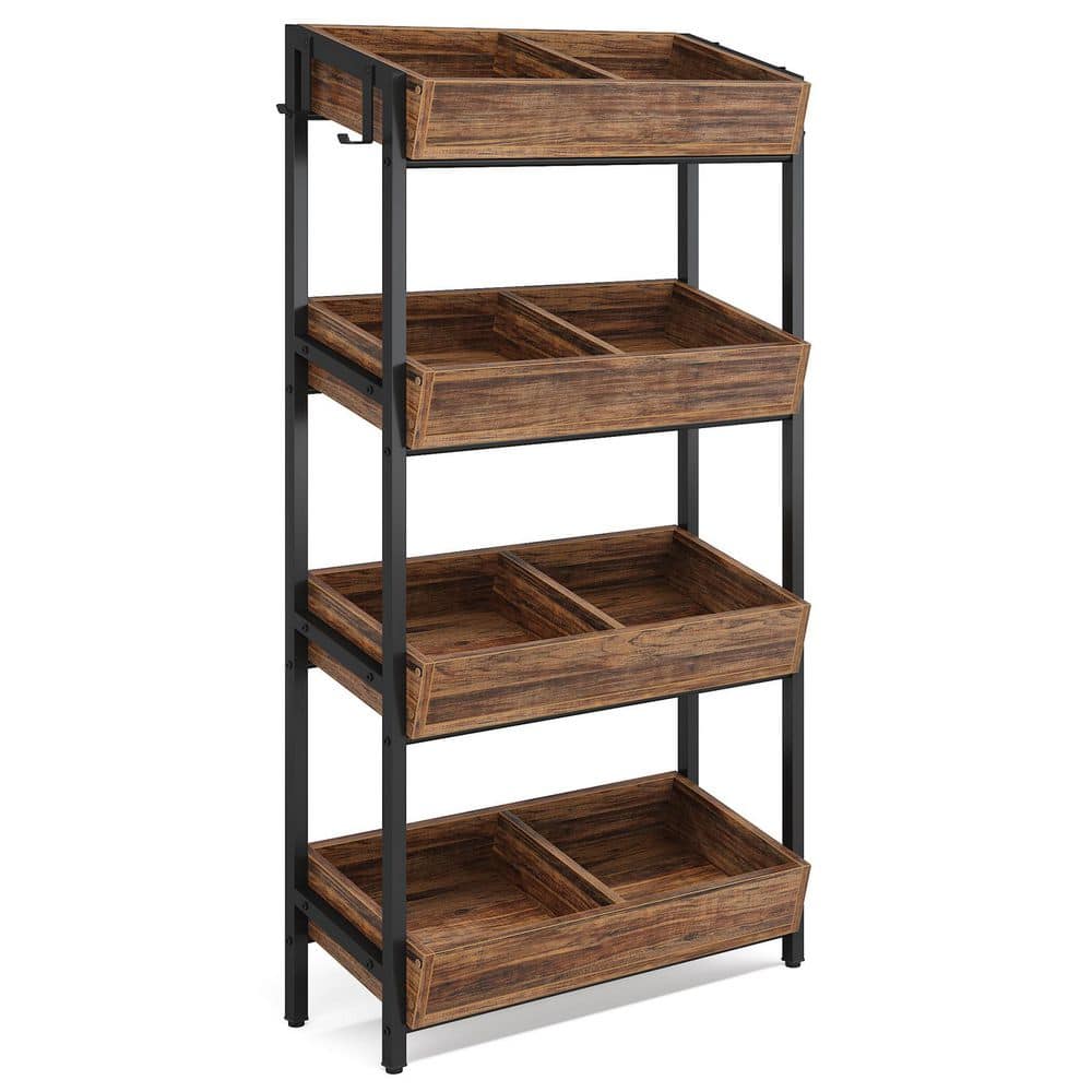 Keenyah Brown&Black Wood 29 in. x 55.12 in. 4 Shelf Bakers Rack with 4 Hooks, Retail Shelves Racks for Kitchen, Store price history on PriceWatchPro