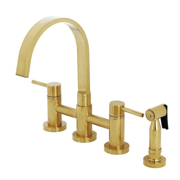 Concord 2-Handle Bridge Kitchen Faucet in Brushed Brass
