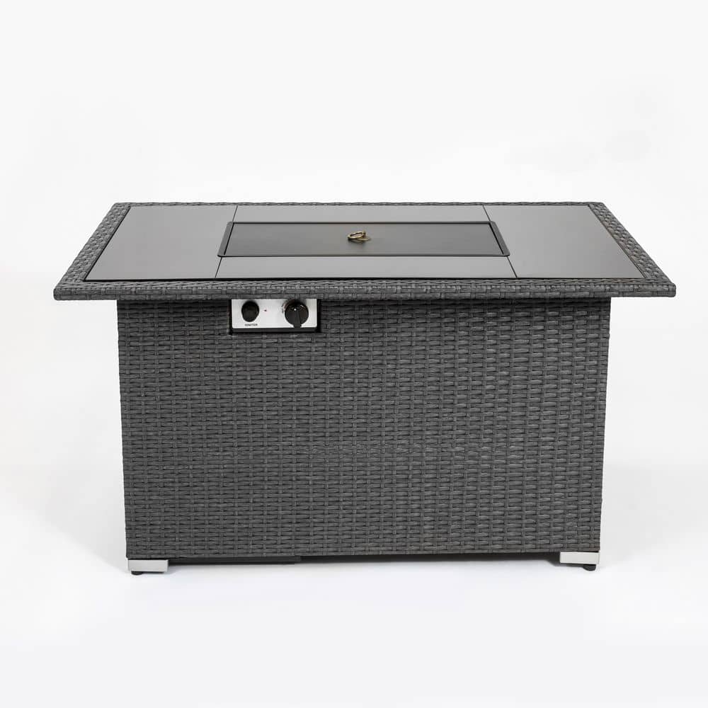 44 Gray Rectangle Metal Outdoor Fire Pit Table with Tempered Glass Table