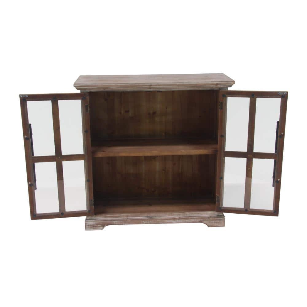 Weathered Brown Wood and Glass Farmhouse Accent Cabinet
