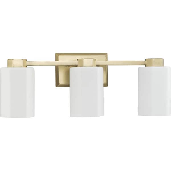 Estrada 22.37 in. 3-Light Brushed Gold Vanity Light with Opal Glass Shade