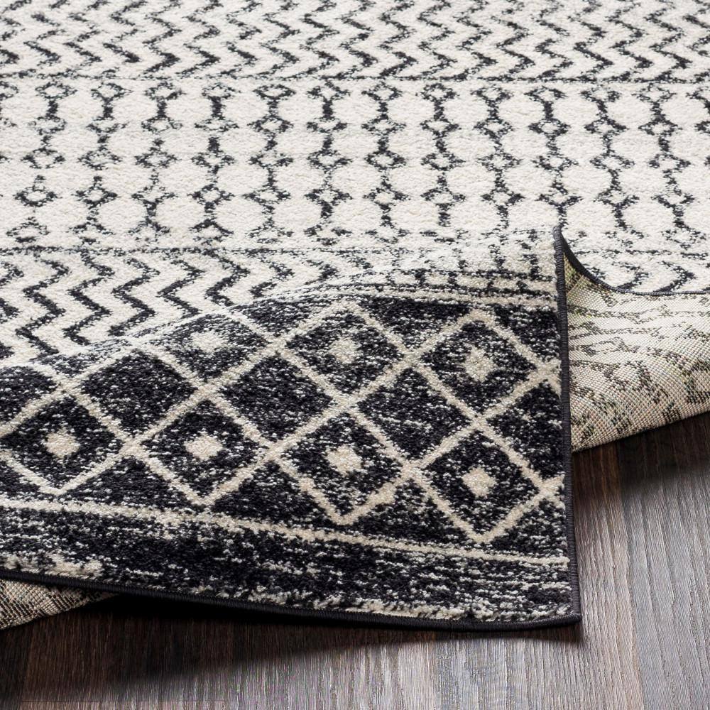 Black and White 5' x 7' Moroccan Pattern Synthetic Area Rug