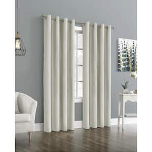 Ethan White Polyester Textured 52 in. W x 63 in. L Grommet Indoor Blackout Curtain (Single Panel)