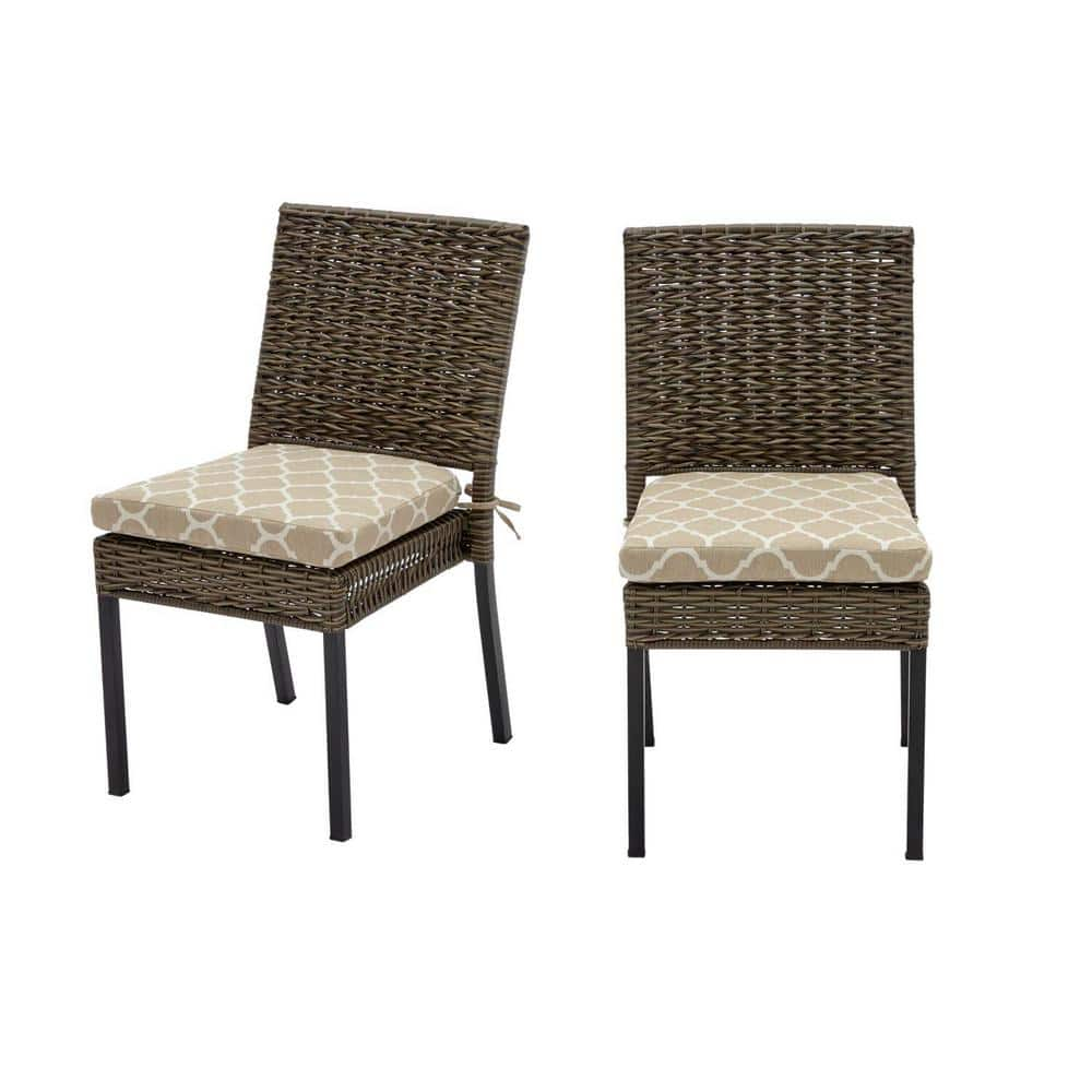 Laguna Point Brown Wicker Outdoor Patio Dining Chair with CushionGuard Toffee Trellis Tan Cushions (2-Pack) -  Hampton Bay, H096-01524900