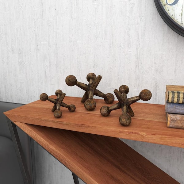 Litton Lane Gold Metal Jack Sculpture (Set of 3)