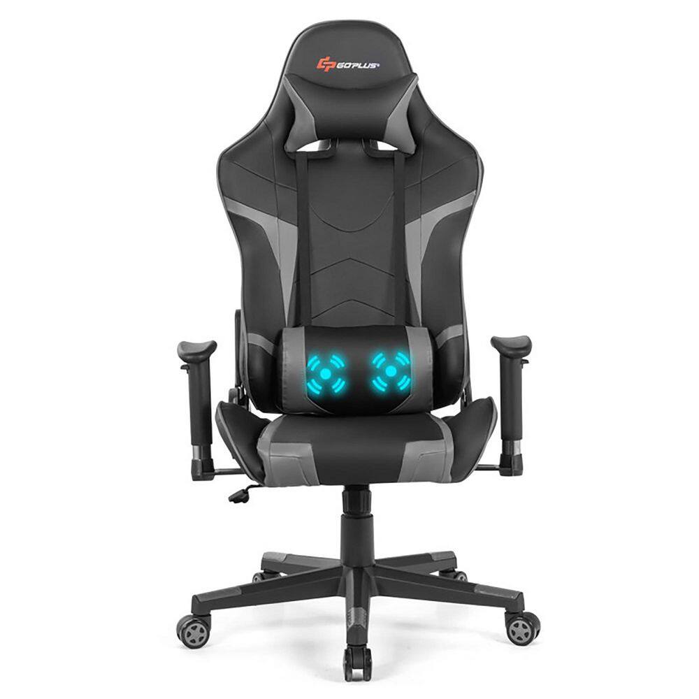 Gray Faux Leather Ergonomic Reclining Swivel Massage Gaming Computer Chair 