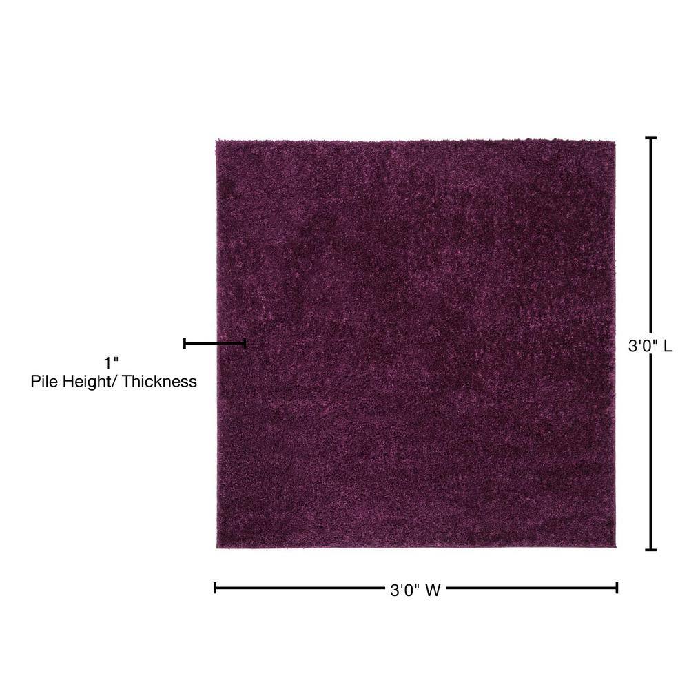 Purple 3' x 3' Square Shag Rug with Synthetic Fibers