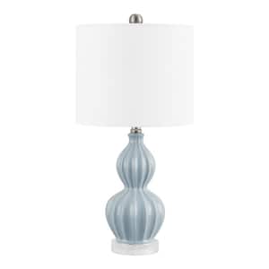 Monroe 21.5 in. Grey Blue Ceramic Table Lamp with White Fabric Shade