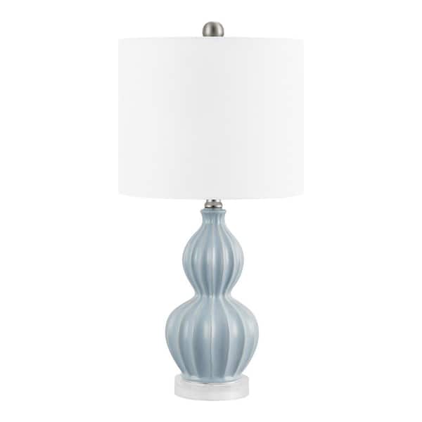 Hampton Bay Monroe 21.5 in. Grey Blue Ceramic Table Lamp with White Fabric Shade