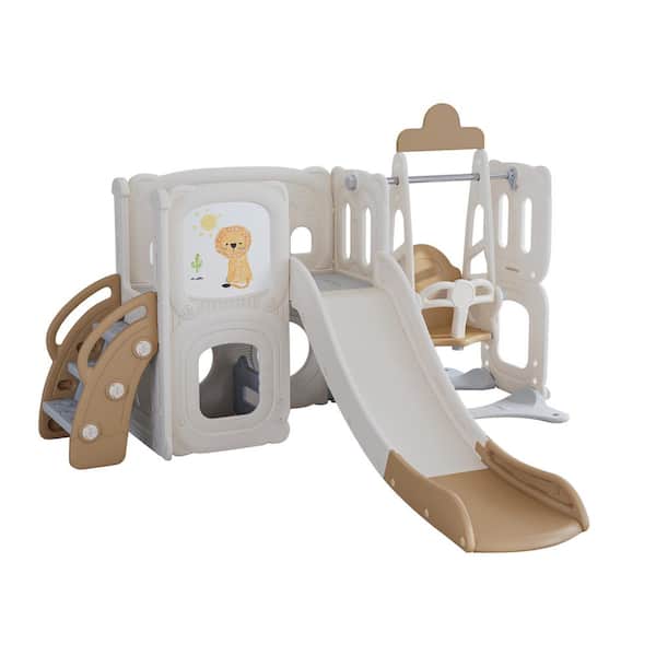 Unbranded Coffee 5-in-1 Toddler Slide Playset with Drawing Whiteboard