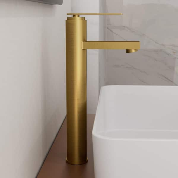 Single Handle Single Hole Bathroom Faucet with Valve in Brushed Gold (1-Pack)