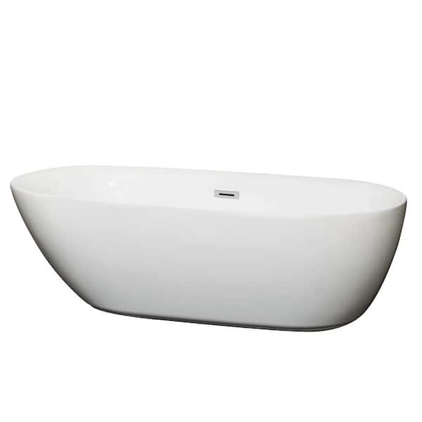 Wyndham Collection Melissa 70.75 in. Acrylic Flatbottom Center Drain Soaking Tub in White
