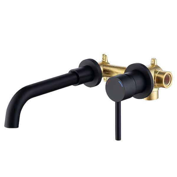 Single Handle Wall Mounted Bathroom Sink Faucet With 2 Hole And Rough In In Matte Black Valve 9640