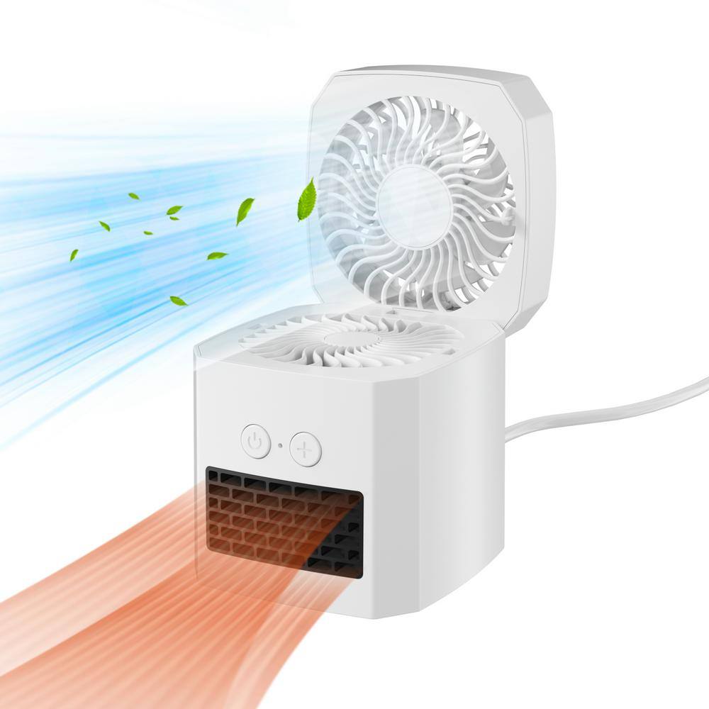  4.49 In. 3 Fan Speeds Personal 2 in 1 Desktop Mini Humidifier Fan Heater& Cooling Fan in White Finish for Home Camping
