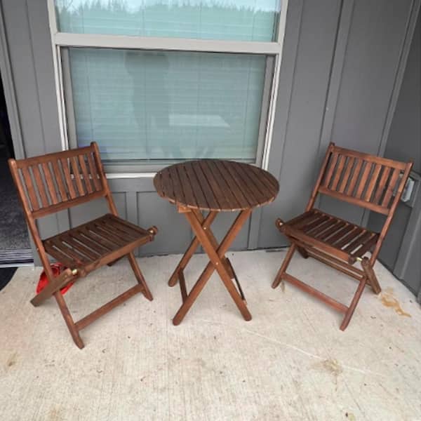 Tenleaf Natural Stained 3-Piece Wood Outdoor Bistro Set, Wooden Folding Patio Furniture for Garden Backyard Balcony Porch