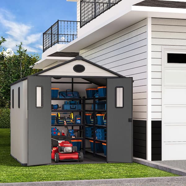 8 ft. x 8 ft. Durable Resin Garden Outdoor Storage Shed with Floor and Sloping Roof (64 sq. ft.)