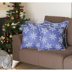 Charlie Set of 4 Blue and White Snowflakes Throw Pillows 1 in. X 18 in.