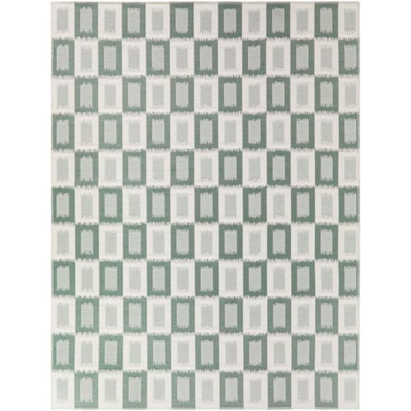 Borreson Blue 5 ft. 3 in. x 7 ft. Modern Ikat Indoor/Outdoor Area Rug