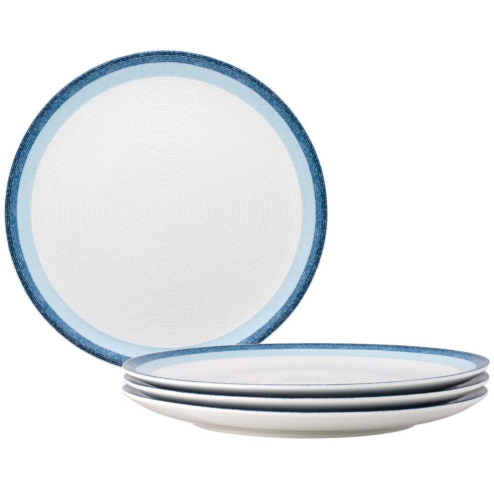 Sky Blue Porcelain Microwave-Safe Dinner Plates, Set of 4