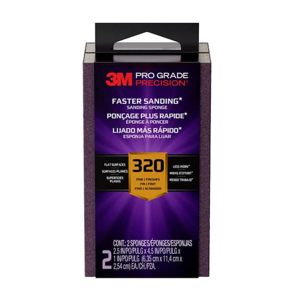 3M Pro Grade Precision 2.5 in. x 4.5 in. x 1 in. 320 Grit Faster Sanding Sanding Block Sponge (1-Pack)