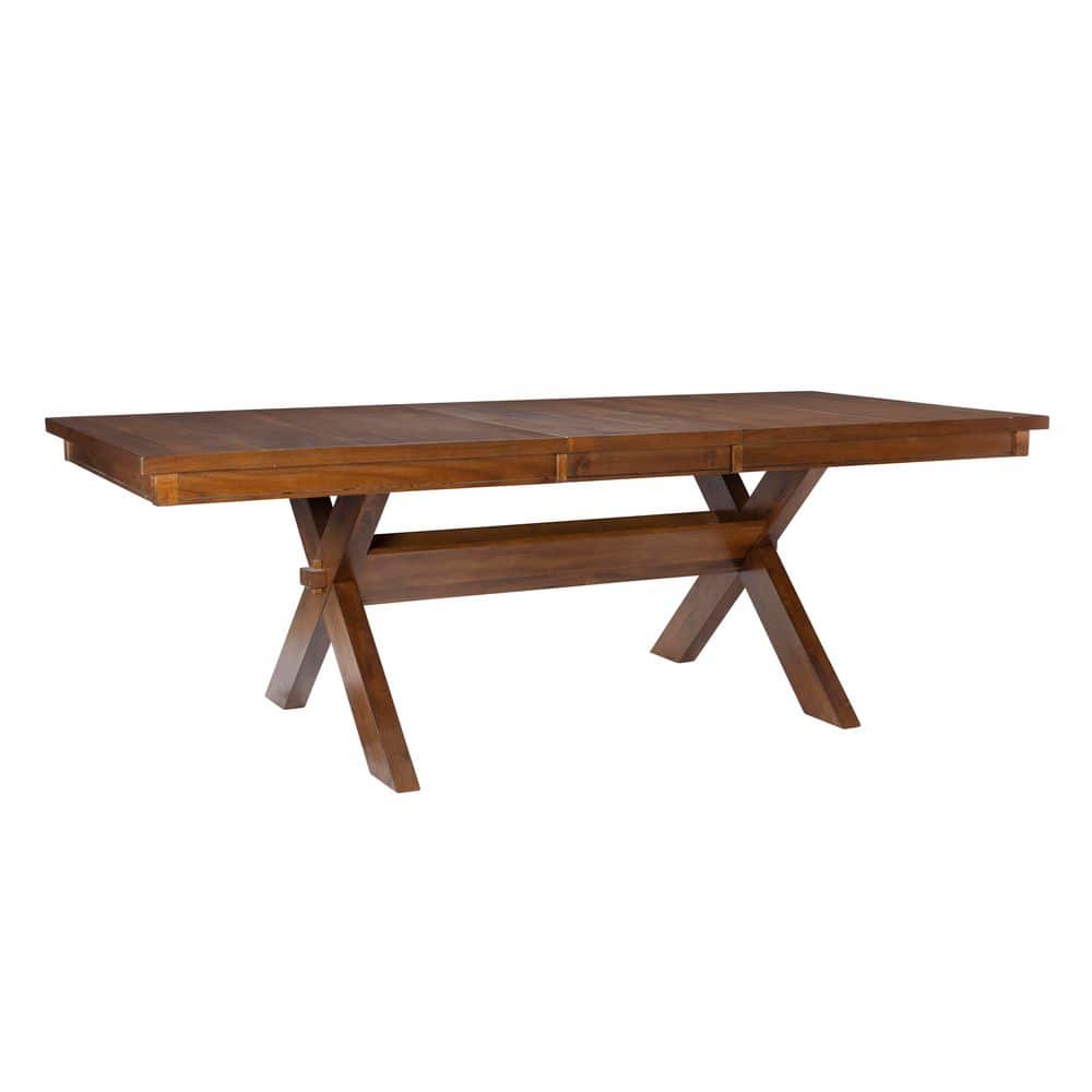 Dark Hazelnut Extendable Wood Dining Table with Cross Legs