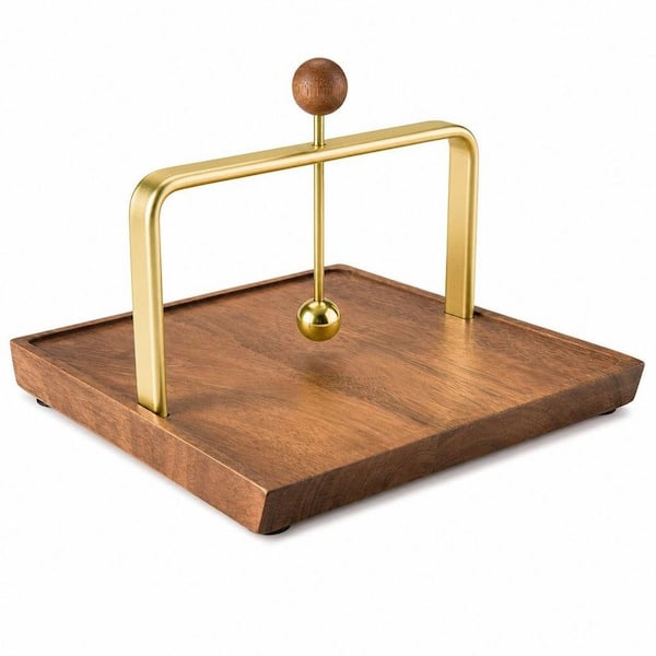 Wood Napkin Holder Dispenser for Table, Square Tabletop Servilleteros Para Mesas with Sophisticatedly Metal Center Bar