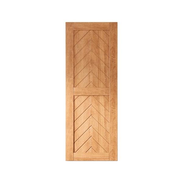 JT1 26 in. x 80 in. C-Panel Solid Core Early American Fishbone Design Pine Wood Interior Sliding Barn Door Slab