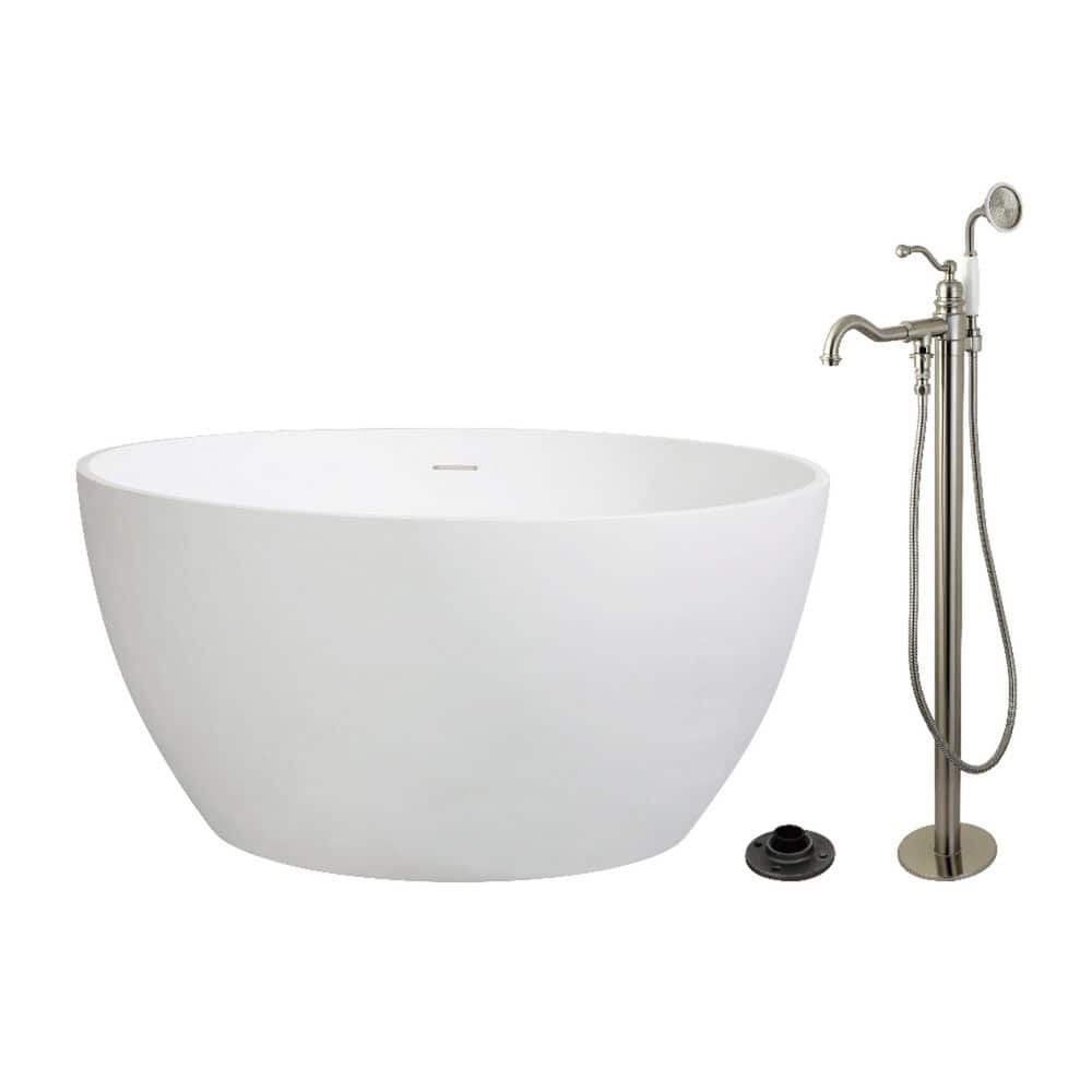 Arcticstone 45.6 in. x 45.6 in. Surface White Stone Flatbottom Soaking Freestanding Bathtub in White/Brushed Nickel price history on PriceWatchPro