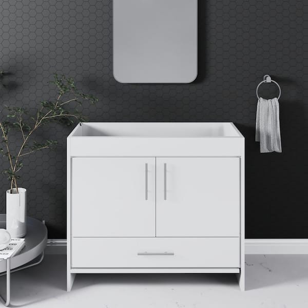 VOLPA USA AMERICAN CRAFTED VANITIES Pacific 40 in. W x 18 in. D x 33.88 in. H Bath Vanity Cabinet without Top in Glossy White