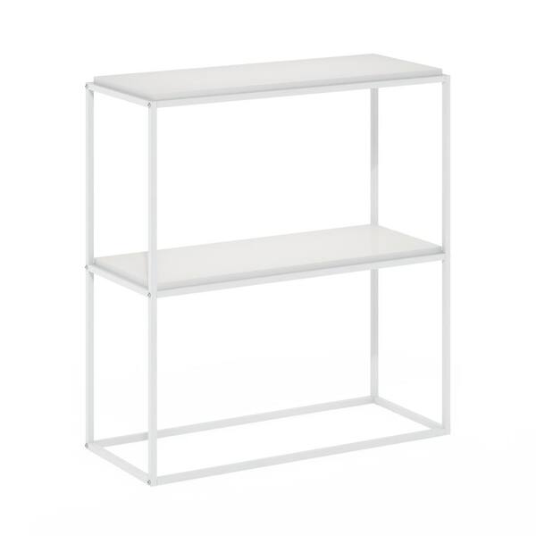 Furinno Moretti 34.29 in. Tall Solid White/White Wood 2-Shelf Wide Stackable Bookcase