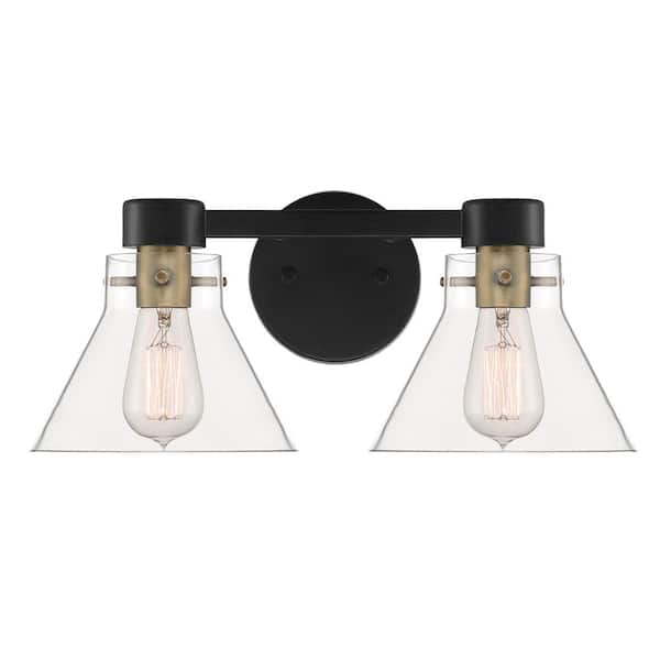 Willow Creek 16.5 in. 2-Light Matte Black Contemporary Vanity Light with Clear Glass Shades