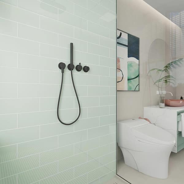 Giorbello (Sample) 4x12 glass subway tiles Winter Sage 4-in x 12-in Glossy Glass Brick Subway Wall Tile