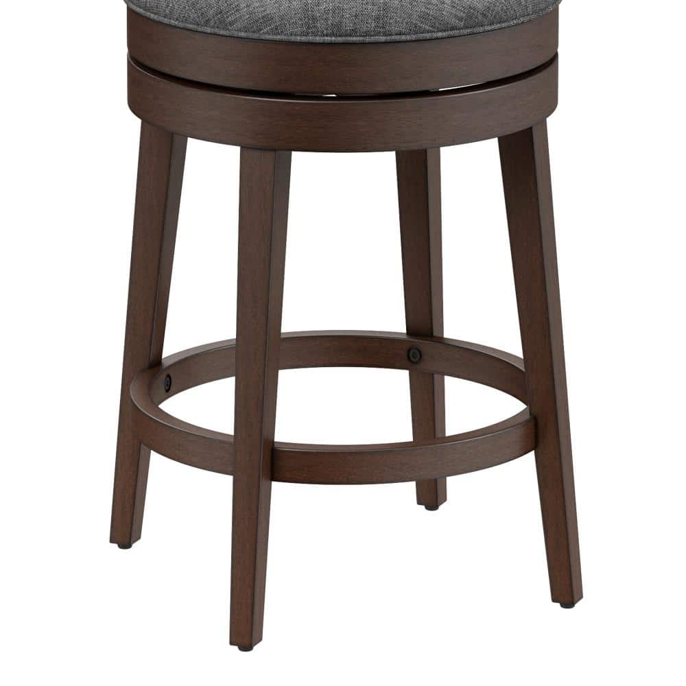 Gray Button-Tufted Wood Swivel Counter Stool