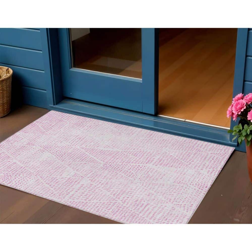 Pink, Ivory 3 ft. x 5 ft.  Woven Geometric Polyester Rectangle Indoor / Outdoor Area Rug price history on PriceWatchPro